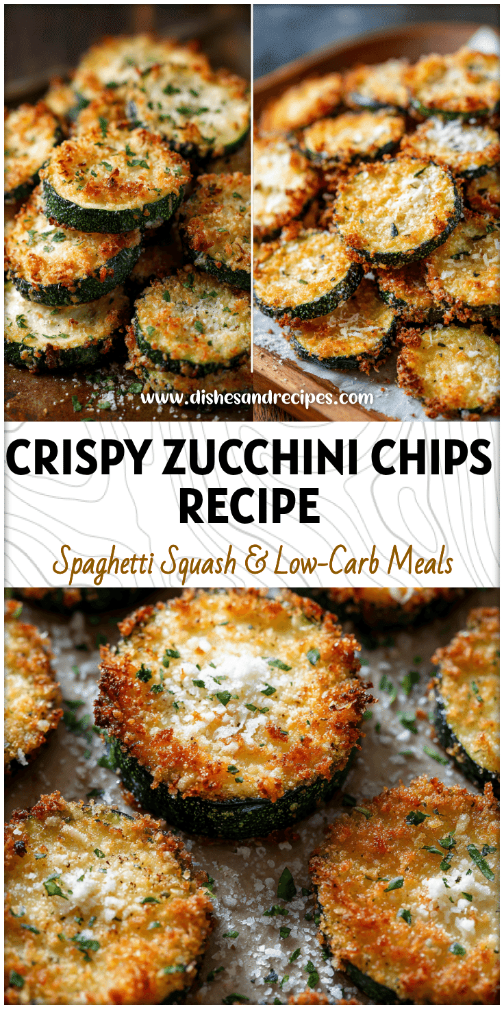 Golden Crispy Baked Parmesan Zucchini Chips arranged on a tray with a light dusting of cheese and herbs.